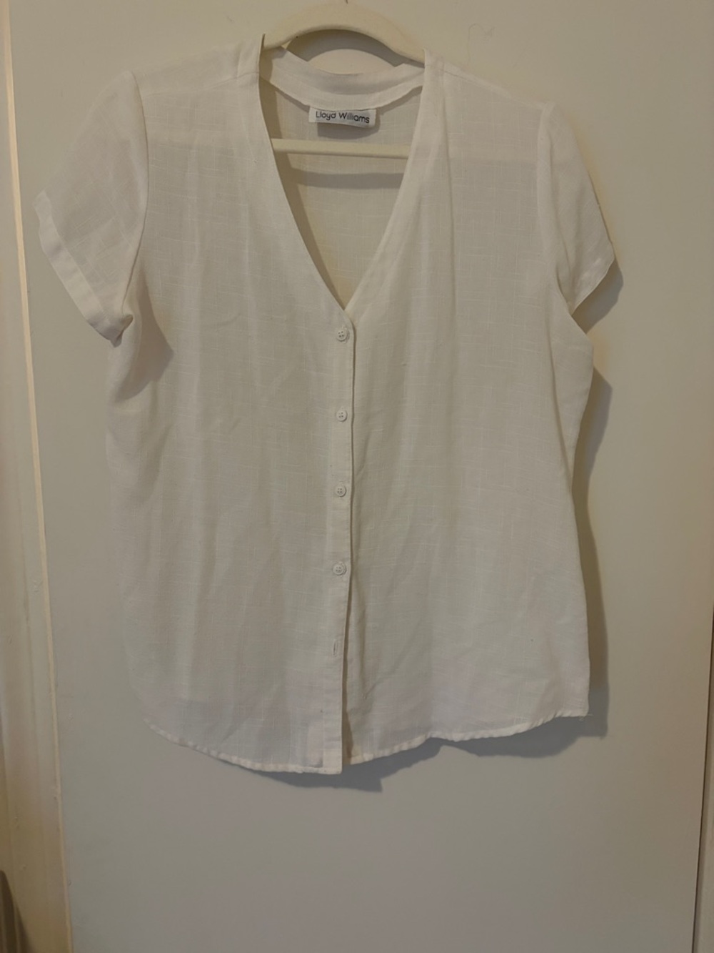 Vintage Lloyd Williams White Button-Front Short Sleeve Blouse Size Small